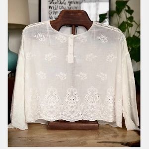 Zara embroidered cropped boho blouse -XL